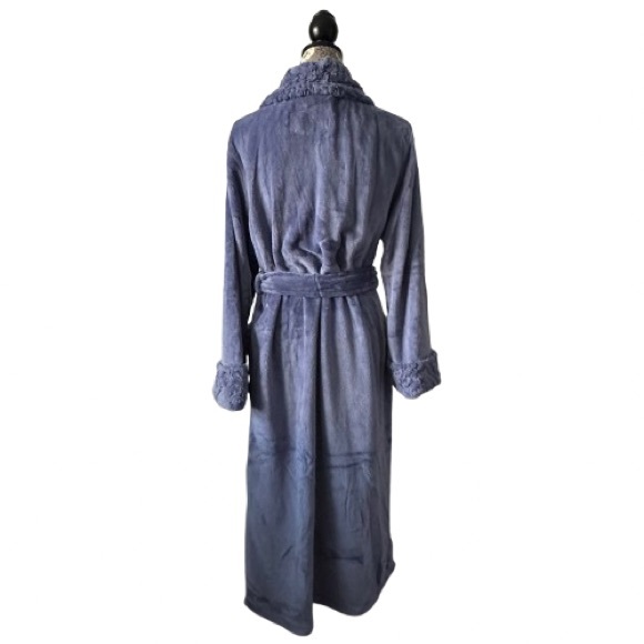 NWT Carole Hochman Women's L Blue Plush Faux Fur Sleeved Belted Midi Wrap Robe - Picture 5 of 13